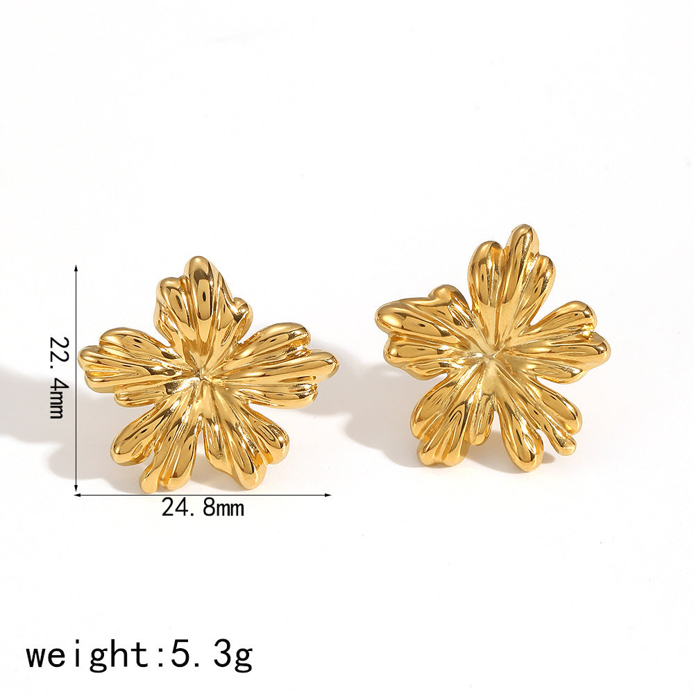 Gold Flower Female Niche Exaggerated Stainless Earrings