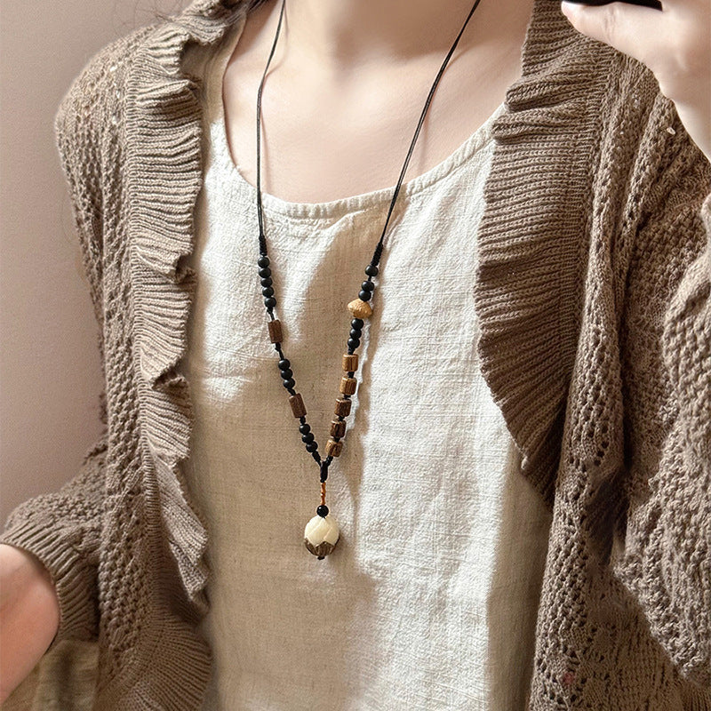 Women's Wooden Bead Ethnic Retro Long Sweater Necklaces