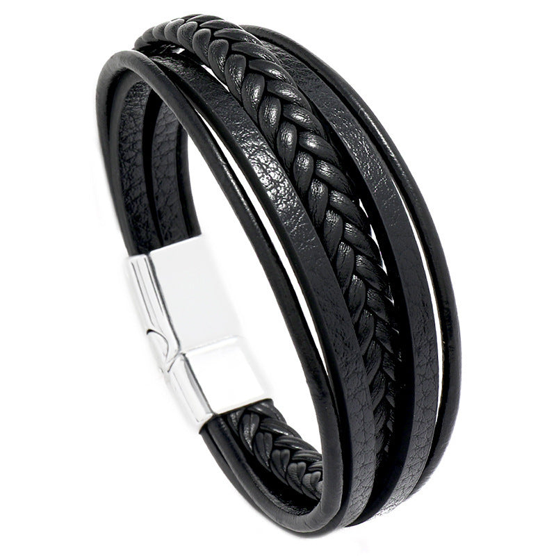 Men's Fashion Vintage Weave Leather Simple Alloy Bracelets