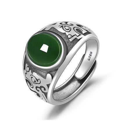 Men's Imitation Jade Green Sier-plated Vintage Emerald Rings