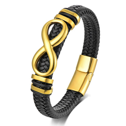 Men's Ornament Woven Leather String Stainless Steel Infinite Bracelets
