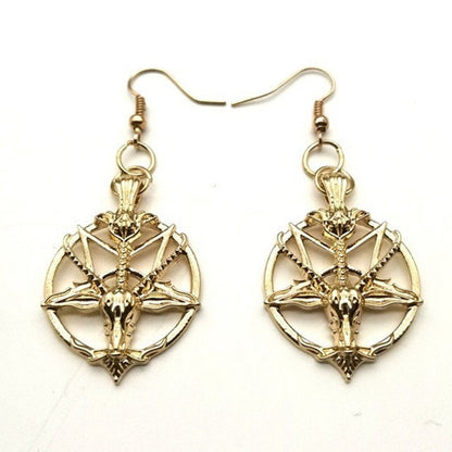 Skull Sheep Head Ear Hooks Magic God Pan Round Earrings