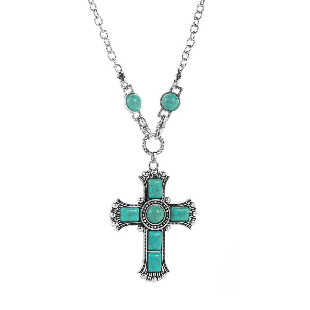 Women's Retro Exaggerated Personalized Cross-shaped Alloy Inlaid Necklaces