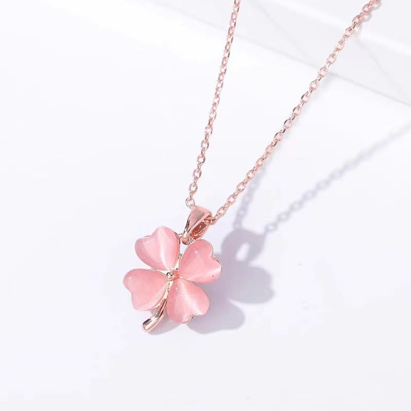 Clover Pink Crystal Female Summer Girlfriends Necklaces