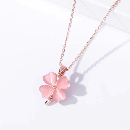 Clover Pink Crystal Female Summer Girlfriends Necklaces