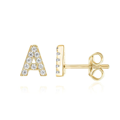 Sier English Alphabet Letter Micro Inlaid Earrings