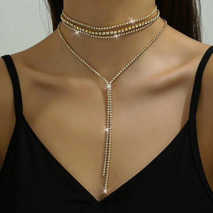 Exaggerated Minority Fashion Rhinestone Light Luxury Tassel Dinner Ball Necklaces