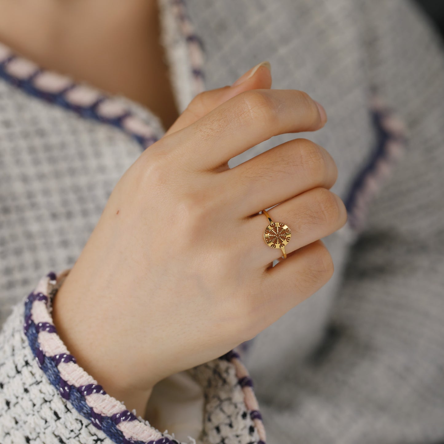 Ornament Real Gold Plated Hollow Snowflake Rings