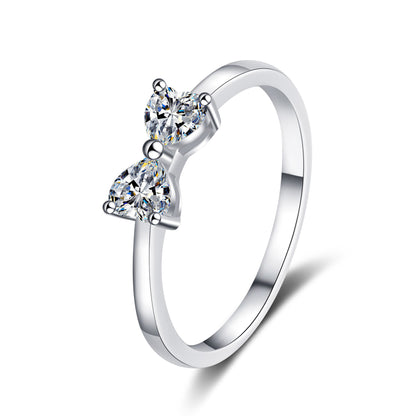 Sterling Sier Female Moissanite Heart-to-heart Seal Rings