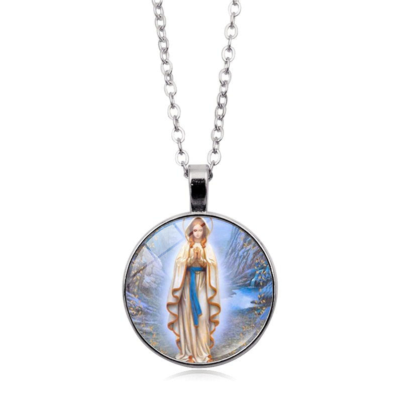 Women's Jesus Time Gem Cabochon Vintage Sweater Necklaces