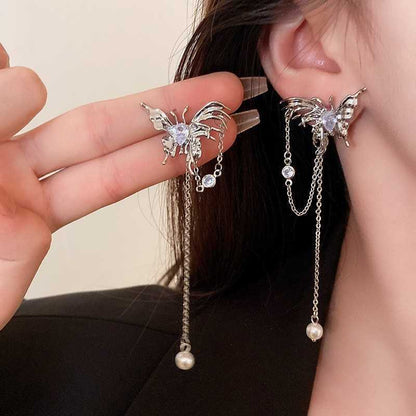 Temperament Sier Series Long Fringe Fashionable Classy Ear Earrings