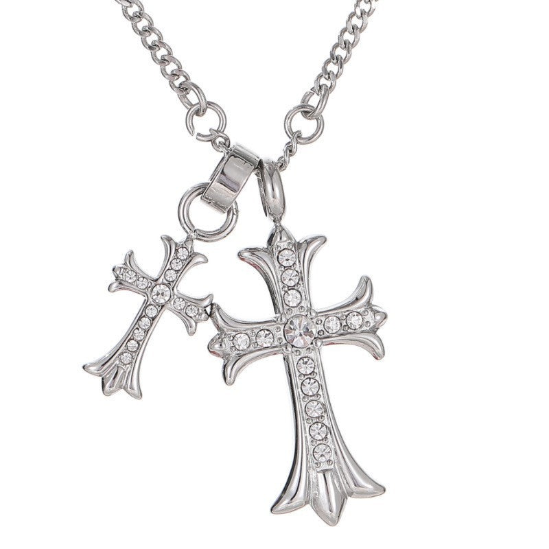 Women's & Men's Cross Gem Titanium Steel High-grade Sweater Necklaces