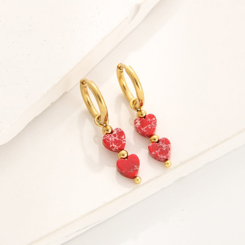 Women's Heart-shaped Natural Stone For One Style Earrings