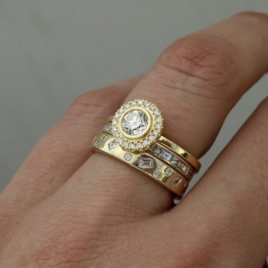 Three-piece Engagement Gold-plated Inlaid Zircon Set Rings