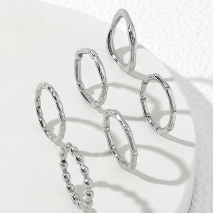 Steel Bamboo Female Six Pattern Niche Rings