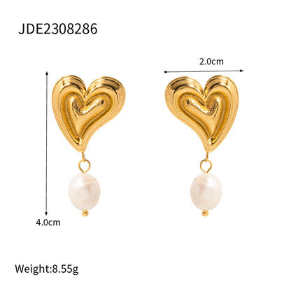 Stainless Steel Pearl Love Heart High-grade Earrings