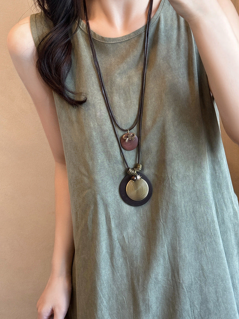 Women's Wooden Bead Ethnic Retro Long Sweater Necklaces