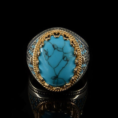 Men's Retro Electroplated Two-color Inlaid Imitation Turquoise Rings