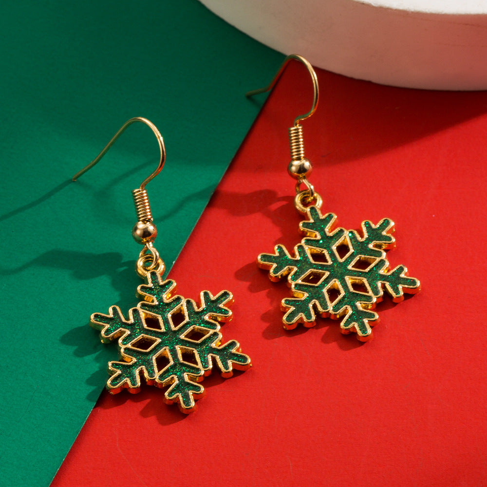 Christmas Alloy Dripping Snowflake Hollow Niche Earrings