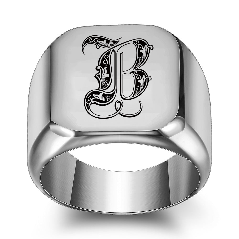Men's English Initial Letter Titanium Steel Retro Rings