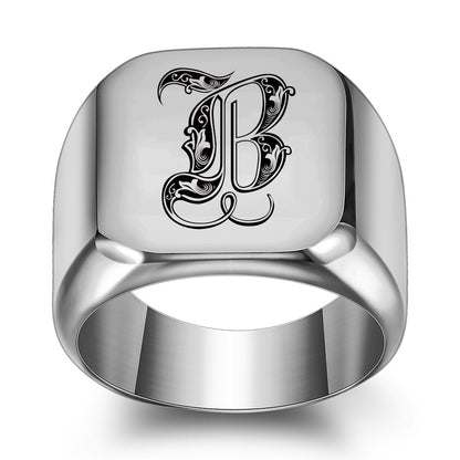 Men's English Initial Letter Titanium Steel Retro Rings