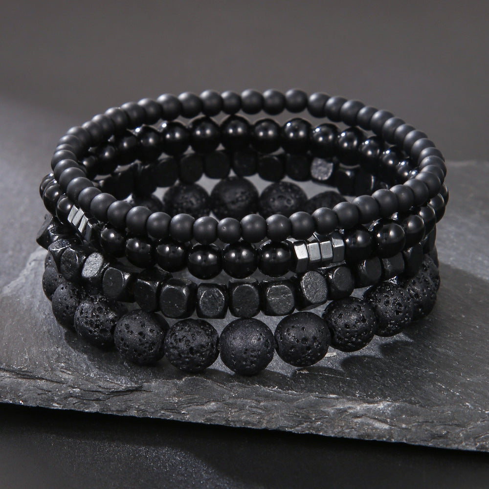 Men's Beaded Suit Haematite Cross Dumbbell Zircon Bracelets