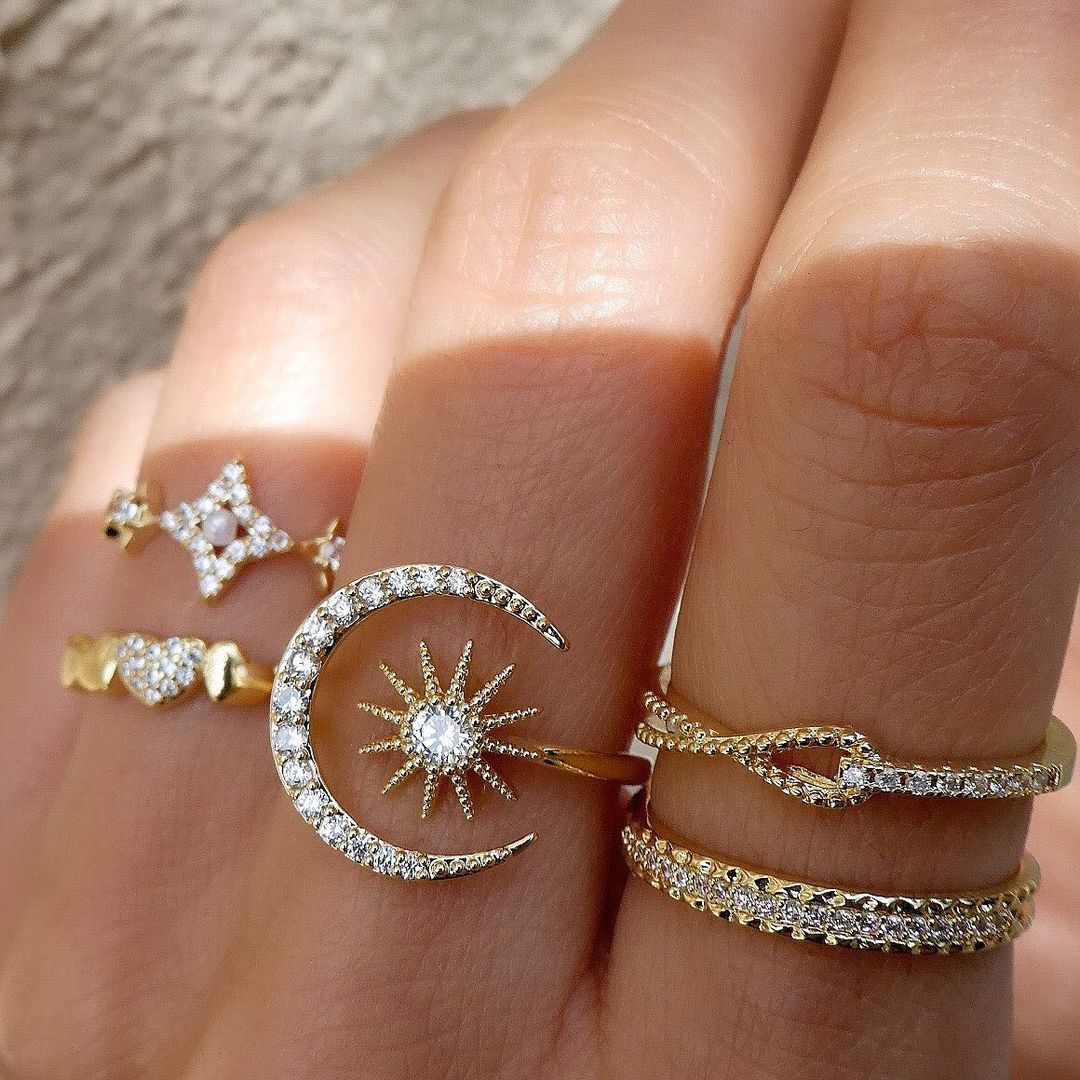 Luxury Style Sun Moon Stars Personality Rings