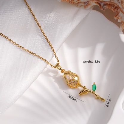 Steel Female Gold Opal Tulip Design Necklaces