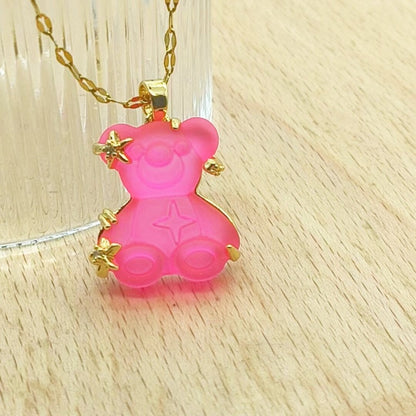 Women's Copper Micro Inlaid Zircon Resin Bear Stainless Steel Light Necklaces