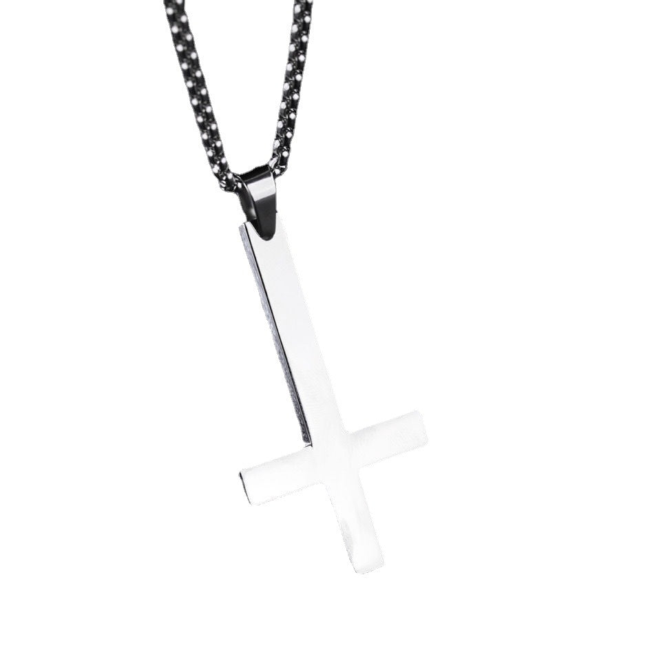 White Inverted Cross Titanium Steel Male Female Necklaces