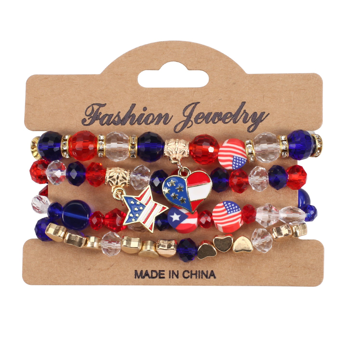 Flag Red White Blue Artificial Crystal Independence Bracelets