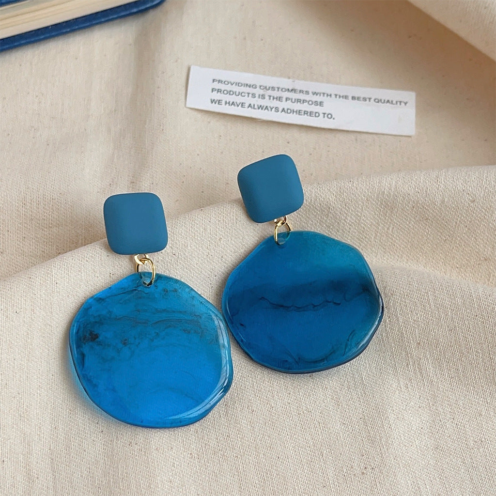 High-grade Sense Blue Color Enamel Design Blooming Earrings