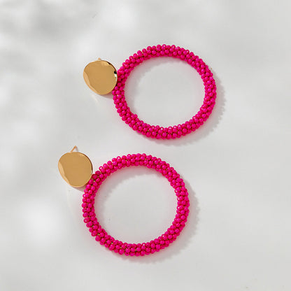 Bead Big Hoop Female Style Korean Sweet Earrings