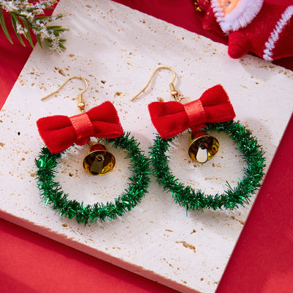 Diamond Christmas Tree Bow Garland Bell Earrings