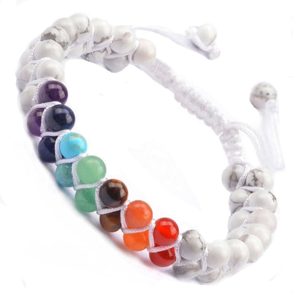 Women's Hand-woven Yoga Inspirational White Turquoise Double Bracelets