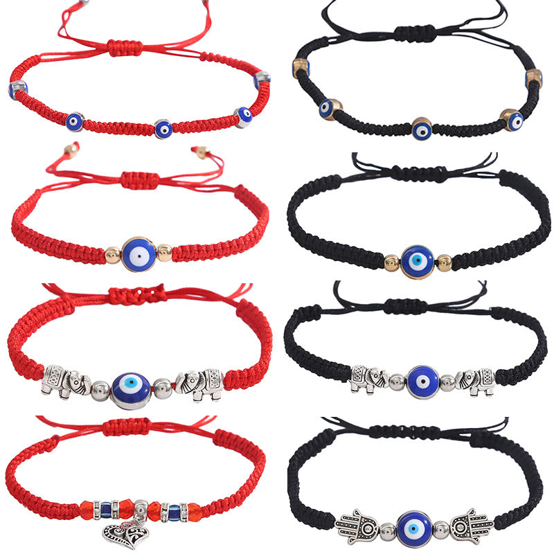 Women's Eye Palm Blue Red Rope Braid Bracelets