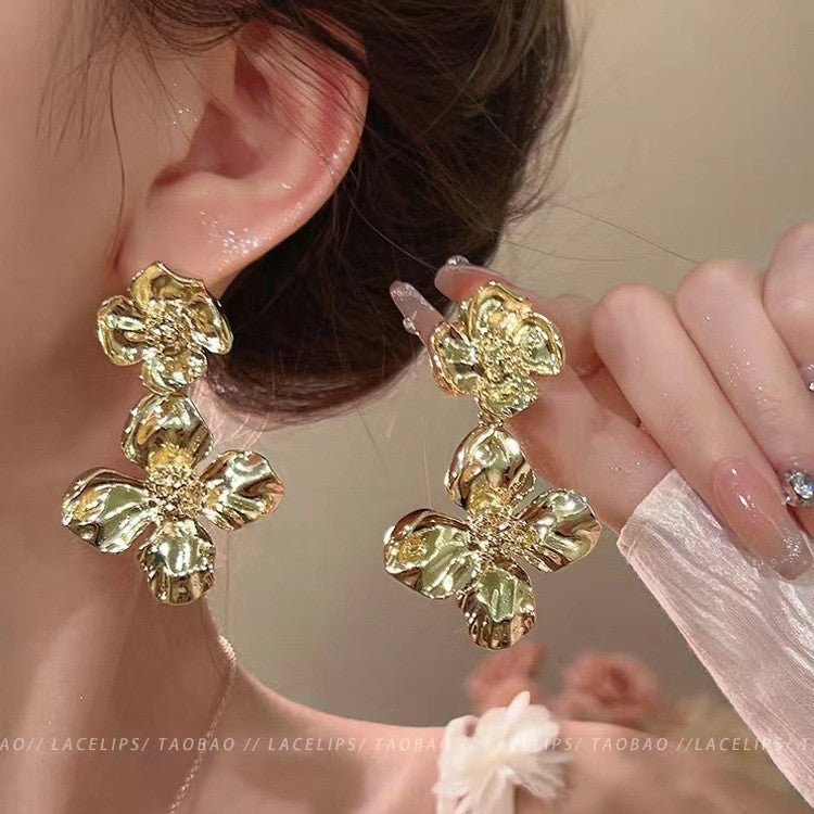 Women's Sier Needle Fresh Flower For Trendy Earrings