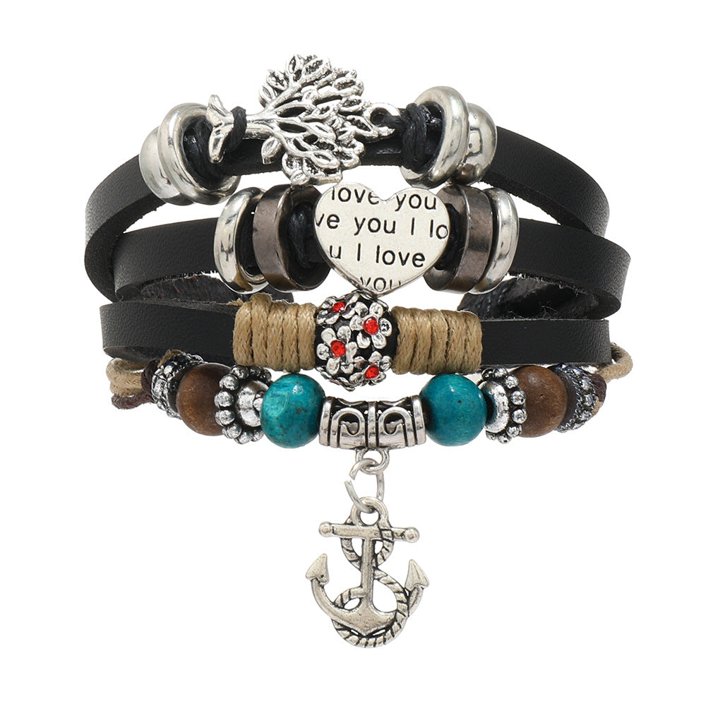 String Beads Feather Turquoise Colored Glaze Bracelets