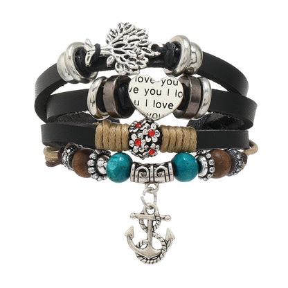 String Beads Feather Turquoise Colored Glaze Bracelets