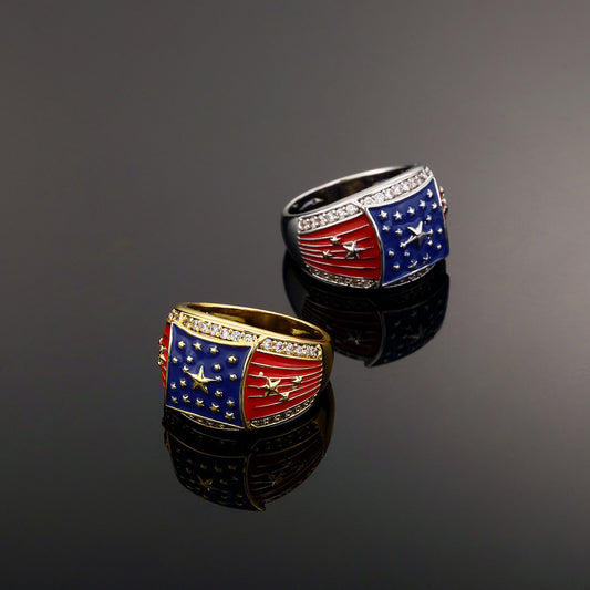 Ethnic Style Five-star Flag Creative Fashion Copper Inlaid Rings