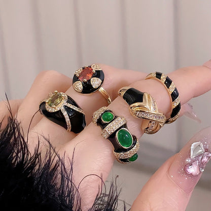 Glazed Black White Enamel Female Cold Wind Light Luxury Rings