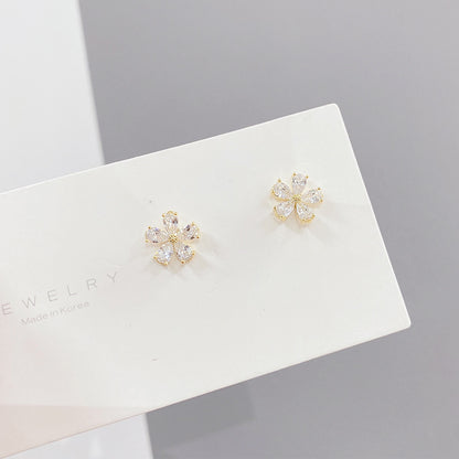 Women's Micro Inlaid Zircon Petal Three-piece Small Earrings