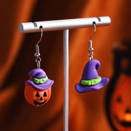 Women's Ornament Halloween Funny Pumpkin Ghost Skull Bat Colorful Oil Earrings