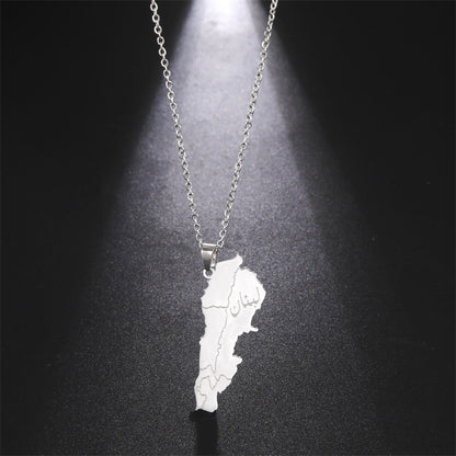 Charm Ornament Titanium Steel Lebanon Map Necklaces