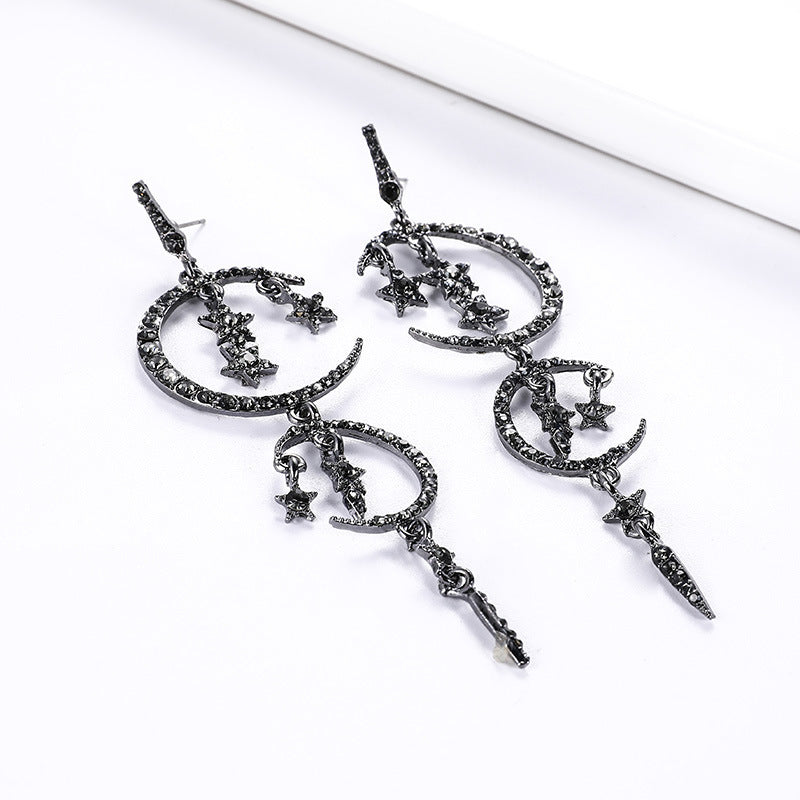 Popular Romantic Rhinestone Star Moon Ear Earrings