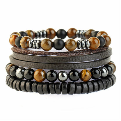 Ornament Woven Tigereye Volcanic Rock Cowhide Bracelets