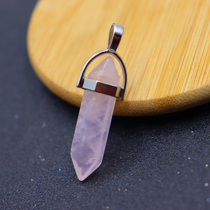 Natural Stone Crystal Hexagon Prism Bullet Pendants