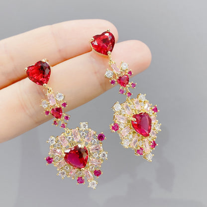 Fairy Peach Heart Gradient Color Temperament Ear Earrings