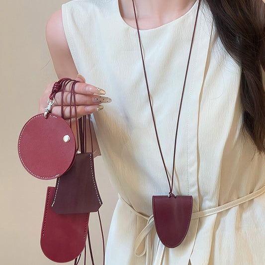 Women's Leather Long Earphone Bag Halter Portable Key Necklaces