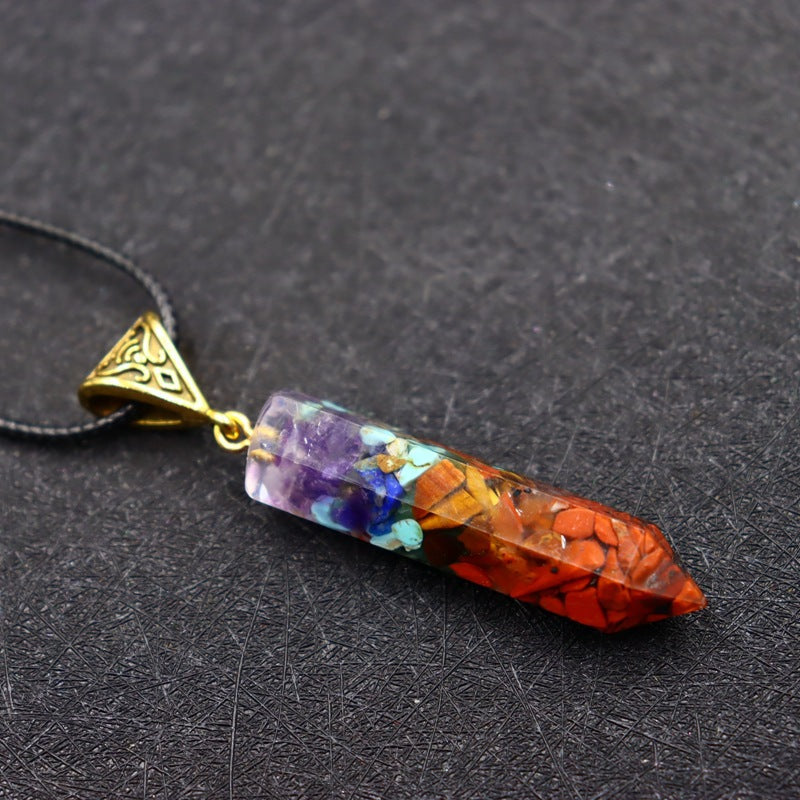 Colorful Gravel Hexagonal Cone Hexagon Prism Pendants